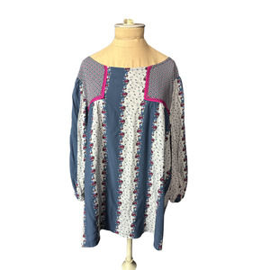 Matilda Jane A Quick Getaway Top Blue Floral Mixed Print Tunic NWT Size Large